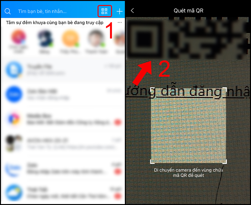  Chọn Quét mã QR sau đó di chuyển camera đến vùng chứa mã QR